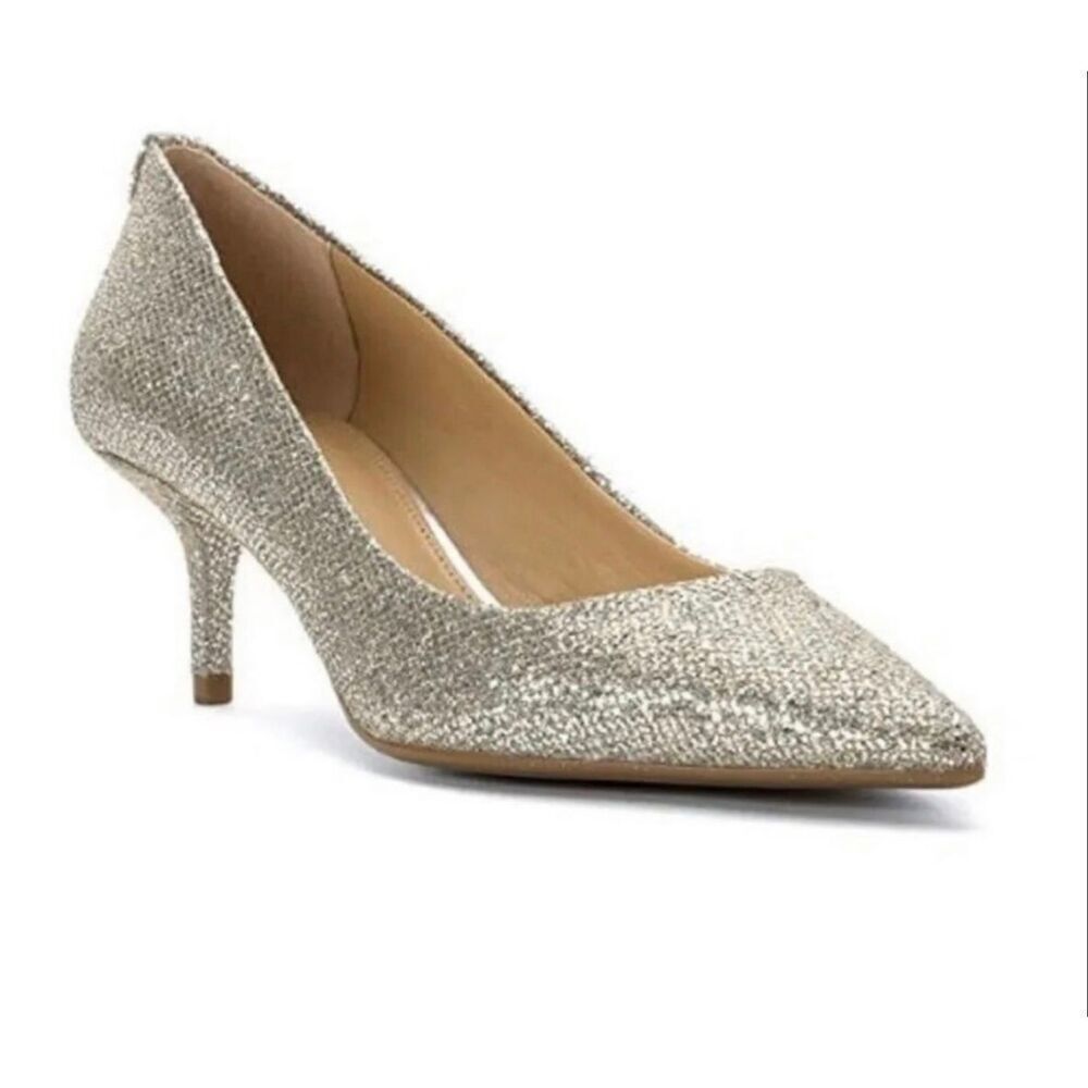 Michael Kors Alina flex kitten heel pump silver gold metallic heel size 7